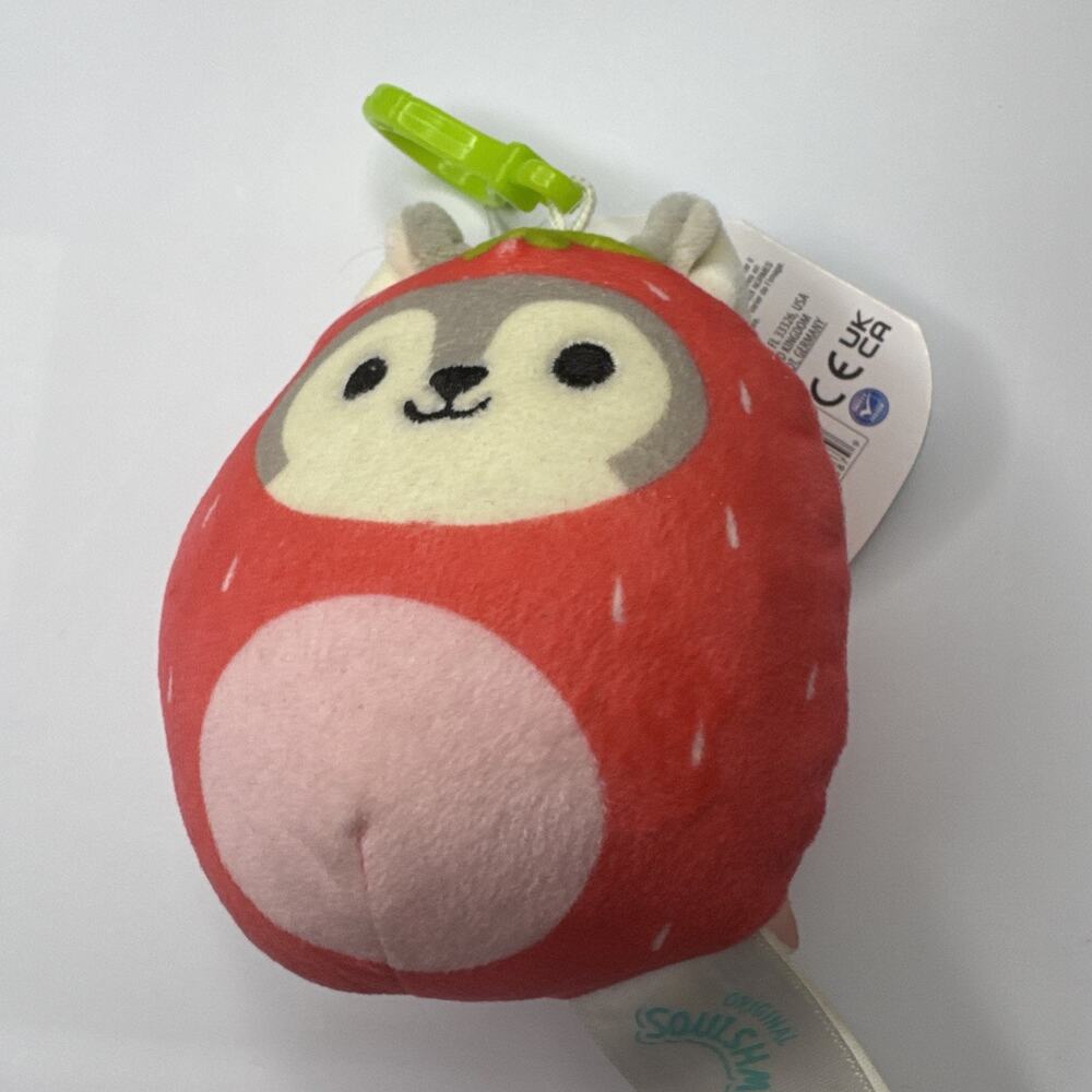 Squishmallow Kellytoy Plush Ryan the Husky as Strawberry Clip On 3.5" NWT